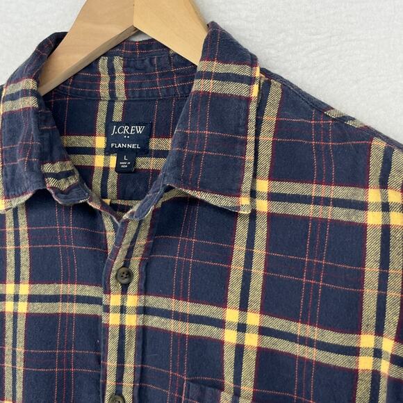 J.CREW Shirt Mens L Mid-weight Flannel Plaid Button Up Casual Fall Cotton Blue - Picture 1 of 15